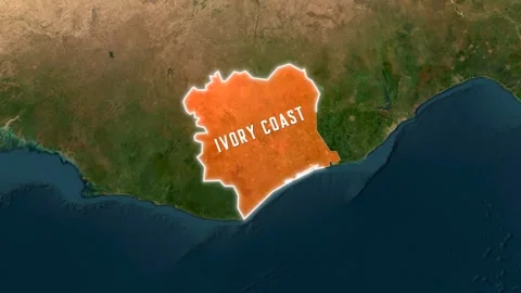 Ivory Coast highlighted on satellite map with flag waving motion clip Stock-Footage 344283013