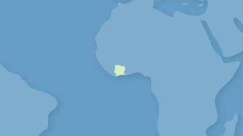 Ivory Coast Highlighted on World Map, West Africa Country Location Illustration Stock Footage 340557470