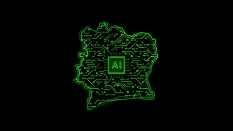 Ivory Coast Map AI Chipset Technology Opener Video stock 337056012