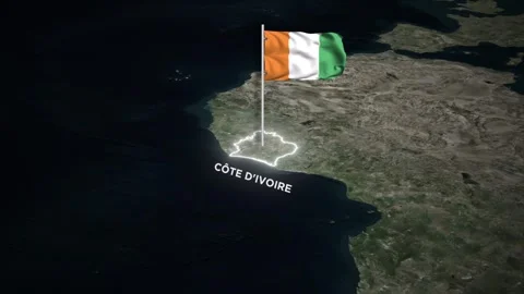 Ivory Coast Map Animation Waving Côte d'Ivoire Flag Glowing Border on World Map 库存影片 333990688