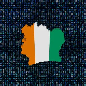 Ivory Coast map flag on hex code illustration Stock Illustration