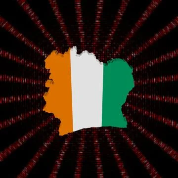Ivory Coast map flag on red hex code burst illustration イラスト素材