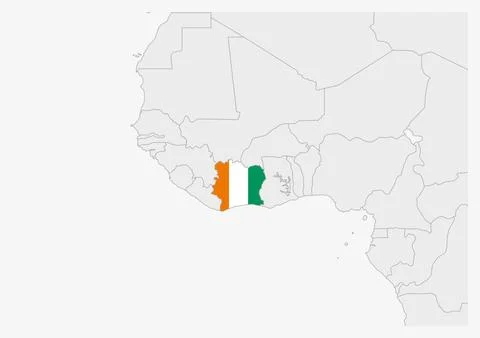 Ivory Coast map highlighted in Ivory Coast flag colors Stock Illustration