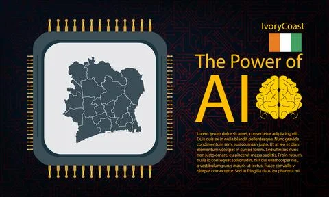 Ivory Coast map with microchip war and AI concept on circuit board, Power o.. イラスト素材