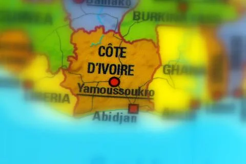 Ivory Coast on a map Stock Photos