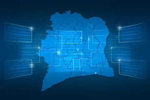 Ivory coast map world map news communication blue Stock Illustration