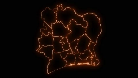 Ivory Coast neon map isolated on black background. 4K Stock-Footage 236914419