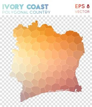 Ivory Coast polygonal map, mosaic style country. Delightful low poly style,.. 스톡 일러스트