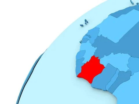 Ivory Coast in red on blue globe Illustrazione stock