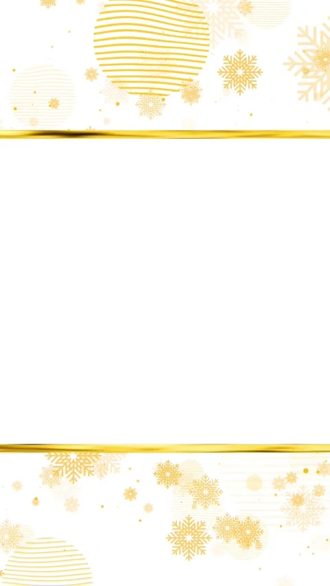 Ivory holiday frame background gold snow flakes, top and bottom border lines, wi Stock Footage 340402526
