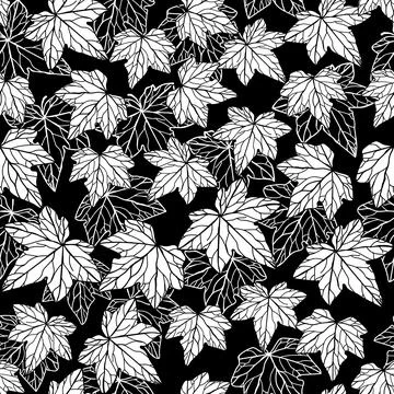 Ivy leaf background white over black seamless pattern Stock Illustration