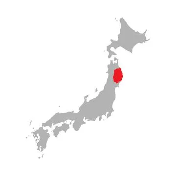 Iwate prefecture highlighted on the map of Japan Stock Illustration