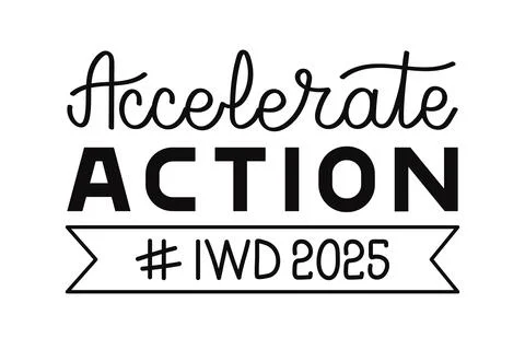 IWD 2025 Accelerate Action hand drawn calligraphy Lettering. Black words Slog Stock Illustration