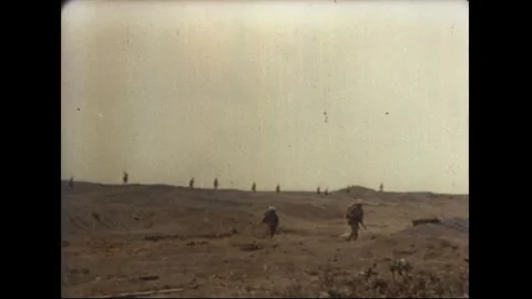 IWO JIMA - 1945: Establishes the massive invasion fleet and beachhead Stock Footage 339215604