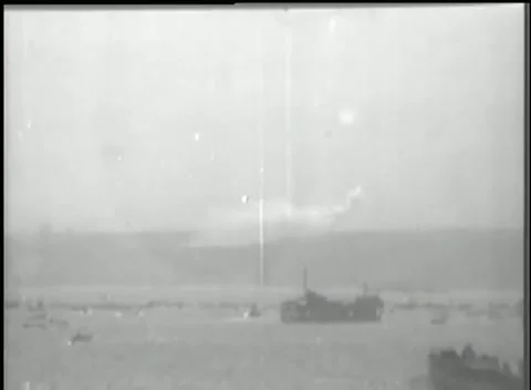 IWO JIMA - 1945: Invasion fleet — Vessels spread across Iwo Jima waters Stock Footage 342981663