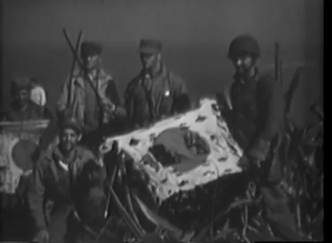 IWO JIMA - 1945: Marine combat — Knife rests across an open military map Stock Footage 342981353