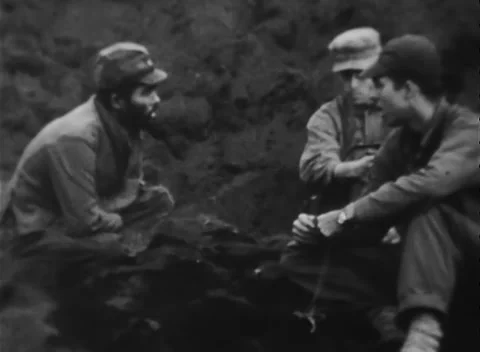IWO JIMA, JAPAN - 1945: Close human study - Two men's heads fill the view Stock Footage 344506053