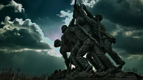 Iwo Jima Memorial Cloudy HDR Motion Time Lapse Tilt Up Stock Footage 37200432