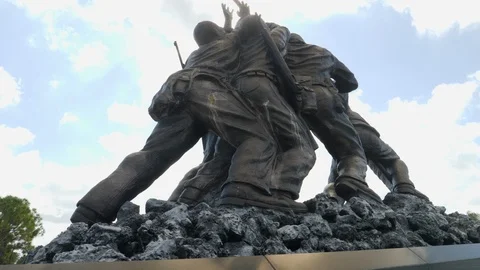 Iwo Jima Memorial War Statue American Soldier Flag Medium Shot2 Slow Motion 4K Stock Footage 123655716