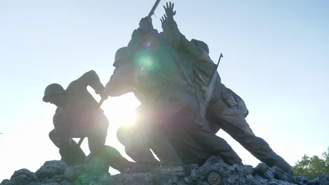 Iwo Jima Memorial War Statue American Soldier Flag Flare Shot1 Slow Motion 4K Stock Footage 123672761
