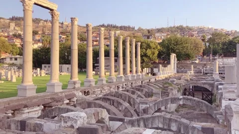 Izmir agora, ancient agora city, fascinating columns of the ancient agora. Stock Footage 300000037