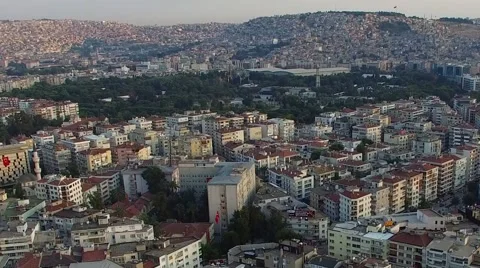 Izmir city center with coastline, ferries and fair. Turkish city, drone shot Stock Footage
