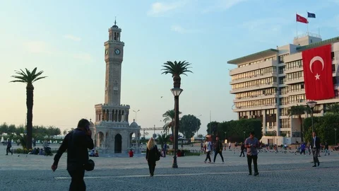Izmir clock tower.The famous clock tower became the symbol of Izmir.Timelapse 4k Видео 121401215