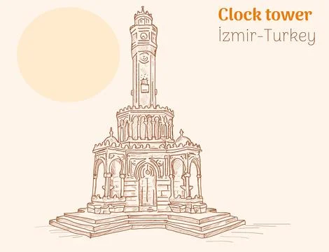 Izmir clock tower hand drawing vector illustration Stock Illustration