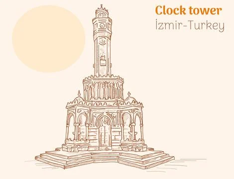 Izmir clock tower hand drawing vector illustration. Stock Illustration