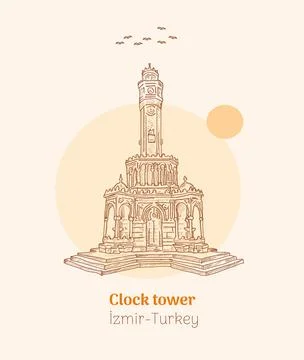 Izmir clock tower hand drawing vector illustration. Stock Illustration
