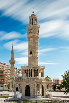 Izmir Clock Tower located in Izmir Konak square on a sunny day Stock Photos