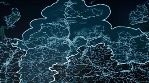 Izmir Turkey Glowing Digital Map Animation 4K Stock Footage 337322079