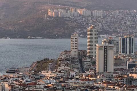 Izmir, Turkey - Jun 29th, 2019 - View of Aegean Sea and Izmir city Stock Photos