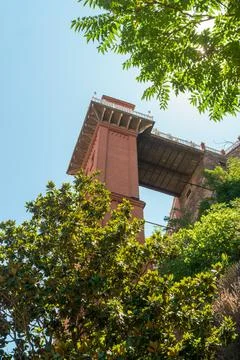 Izmir, Turkey. Upper section of Historical Elevator Building tower viewed f.. Stock Photos