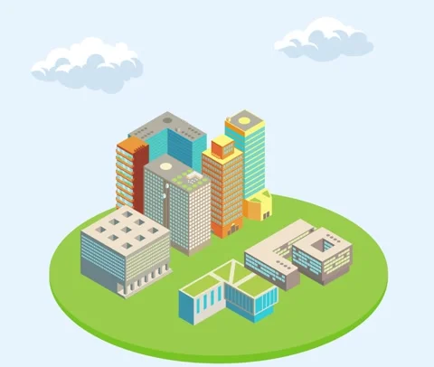 Izometric buildings animation Stock Footage 263631482