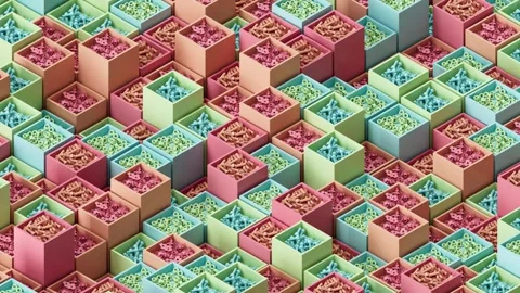 Izometric Colorfull Nuts and Cubes Looped 4K Stock Footage 265031153