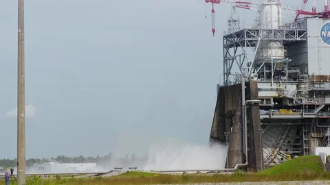 J-2x E10001 testing on NASA Stennis test stand A-2 Stock Footage 100173132