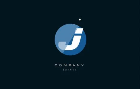 J blue white circle big font alphabet company letter logo Stock Illustration