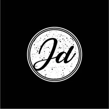 J D Initial Handwriting In Black and White Circle Frame Design Illustrazione stock