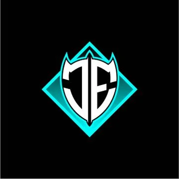 J E letter shield with square protection logo as a sweetener Stock Illustration