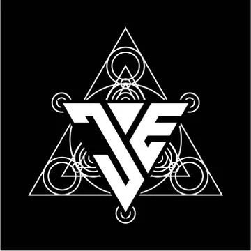 J E Monogram letter logo with triangle shape design template with sacred geom Stock Illustration