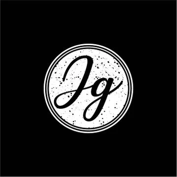 J G Initial Handwriting In Black and White Circle Frame Design Stock Illustration