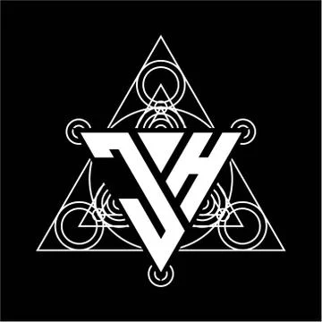 J H Monogram letter logo with triangle shape design template with sacred geom Stock Illustration
