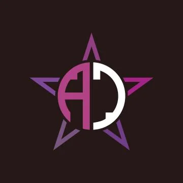 A J initials circle with stars and black background Stock Illustration