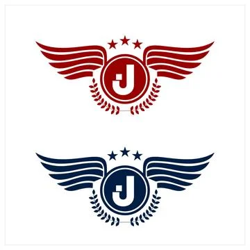 J initials logo in badge star wing shape illustration Stock Illustration