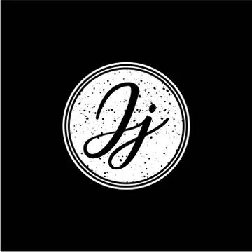 J J Initial Handwriting In Black and White Circle Frame Design Illustrazione stock