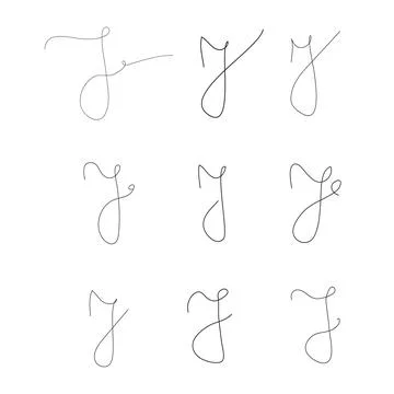 J Letter Initial Cursive Hand Written Calligraphic Alphabet Set for Logo Bran Stock Illustration