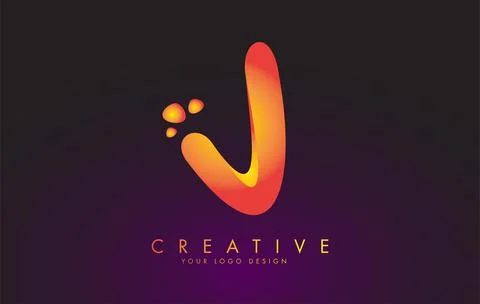 J Letter Logo Design Template with Orange Colors and Dots. Stock Illustration