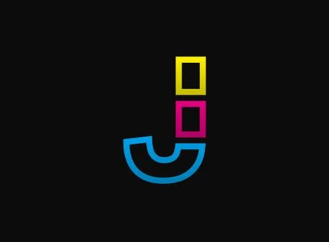 J letter logo, vector desing font .Dynamic cmyk split blue, pink, yellow colo Stock Illustration