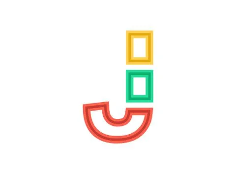 J letter logo, vector outline stroke font. Slice, cut design with red, green, Stock Illustration